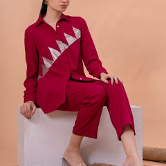 Elegant Maroon Geometric Work Two-Piece Set