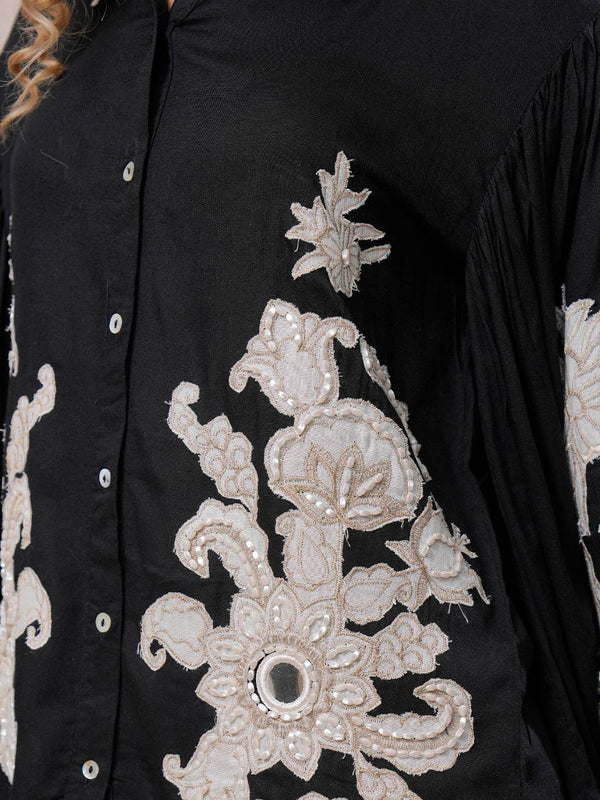 Women’s Black Viscose Embroidered Co-ord Set