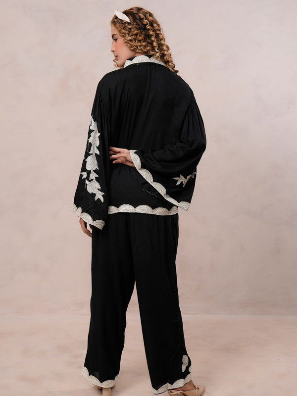 Women’s Black Viscose Embroidered Co-ord Set