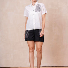 Classic Monochrome Floral Shirt & Shorts Set