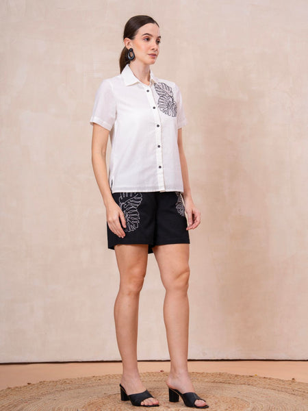 Classic Monochrome Floral Shirt & Shorts Set
