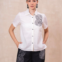 Classic Monochrome Floral Shirt & Shorts Set