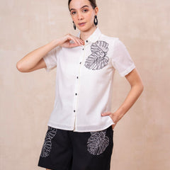 Classic Monochrome Floral Shirt & Shorts Set