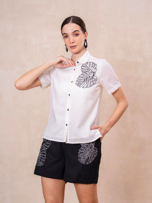 Classic Monochrome Floral Shirt & Shorts Set