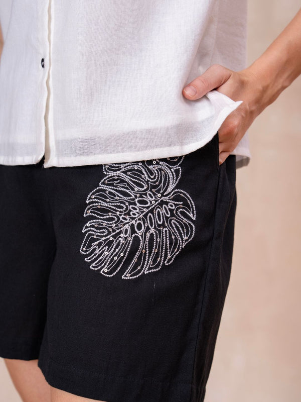 Classic Monochrome Floral Shirt & Shorts Set