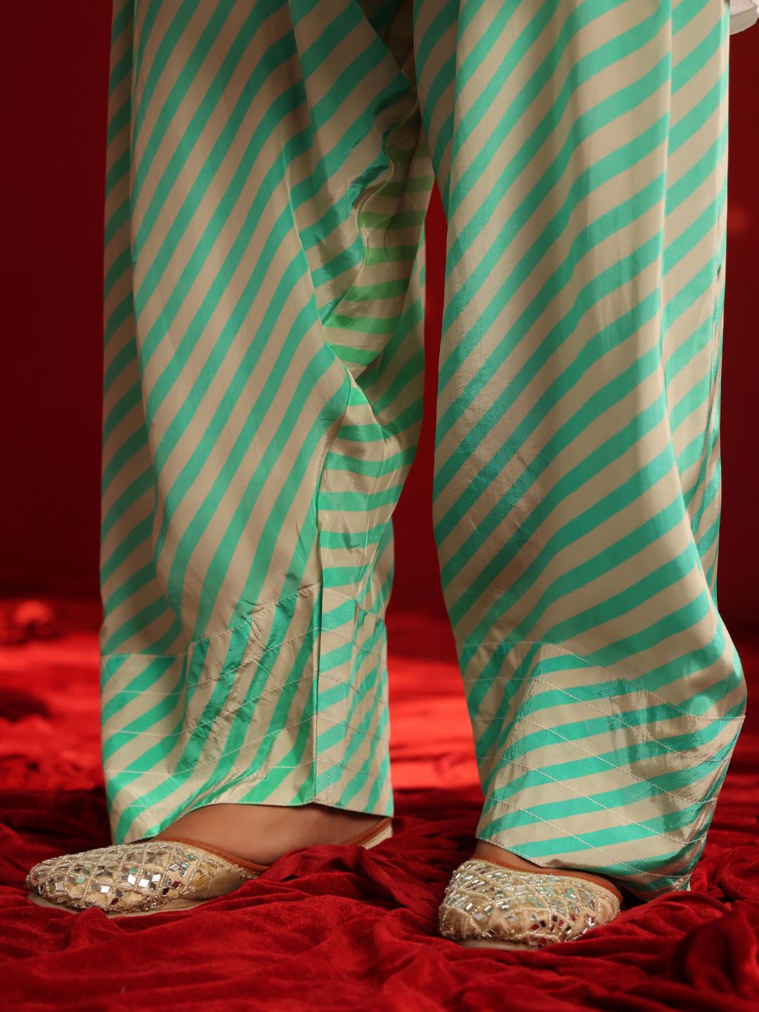 Ivory Aqua Crepe Embroidered Kurta with Farshi Salwar Set