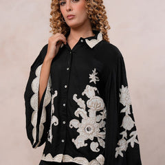 Women’s Black Viscose Embroidered Co-ord Set