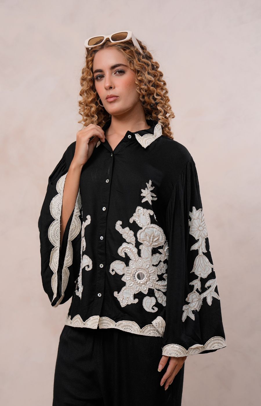 Women’s Black Viscose Embroidered Co-ord Set