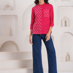 Pink Contemporary Threadwork Shirt