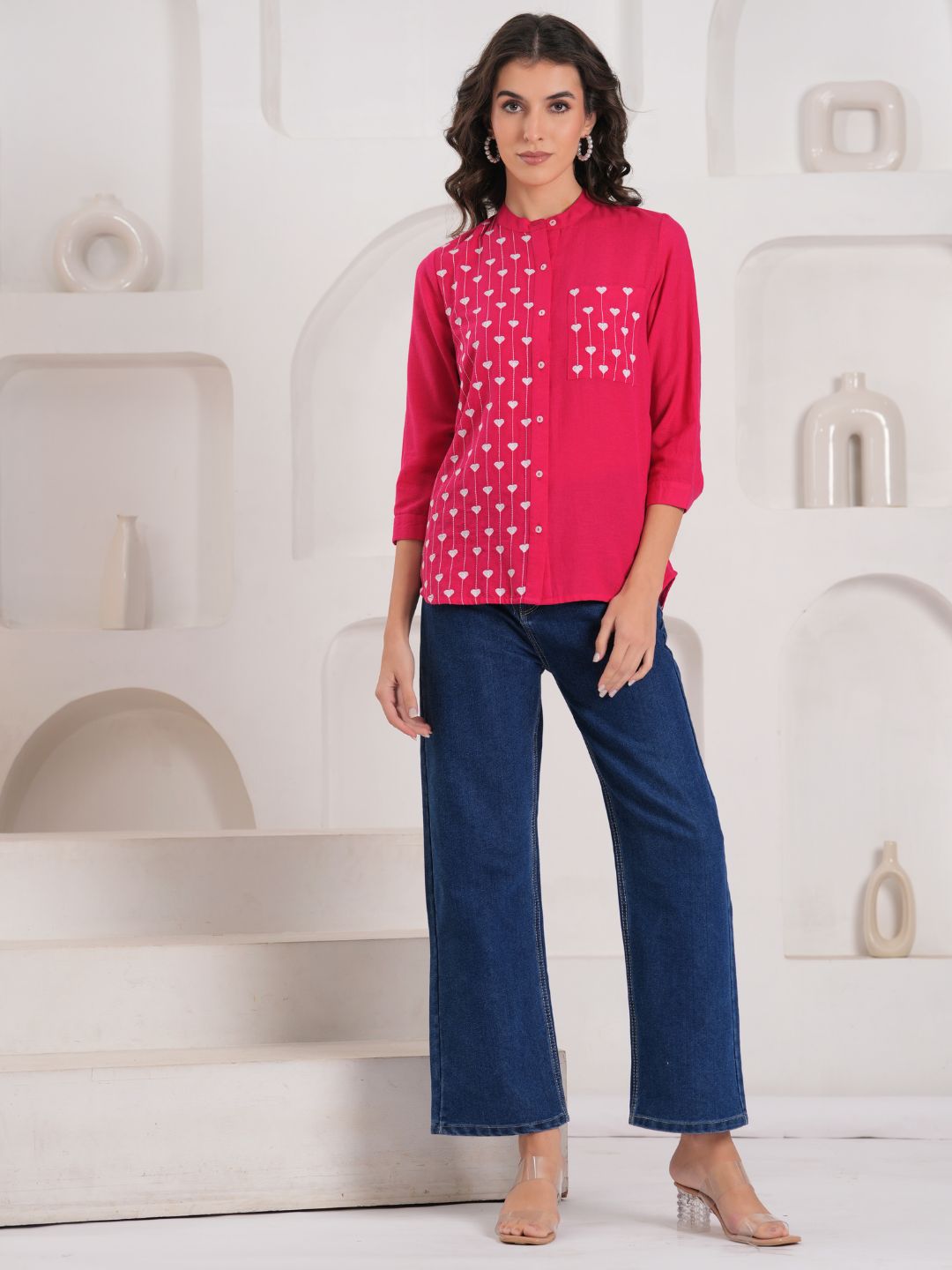 Pink Contemporary Threadwork Shirt
