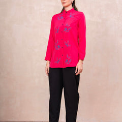 Classic Pink Front-Open Embroidered Tunic