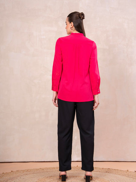 Classic Pink Front-Open Embroidered Tunic