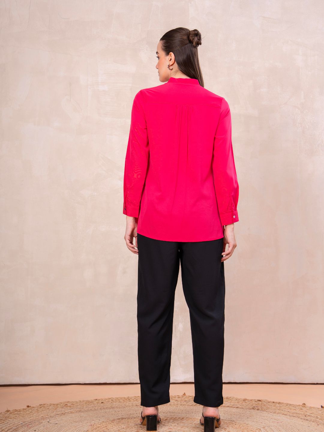 Classic Pink Front-Open Embroidered Tunic