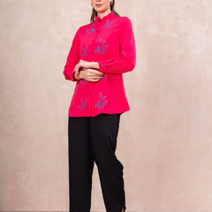 Classic Pink Front-Open Embroidered Tunic