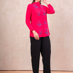 Classic Pink Front-Open Embroidered Tunic