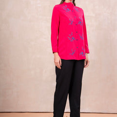 Classic Pink Front-Open Embroidered Tunic