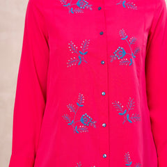 Classic Pink Front-Open Embroidered Tunic