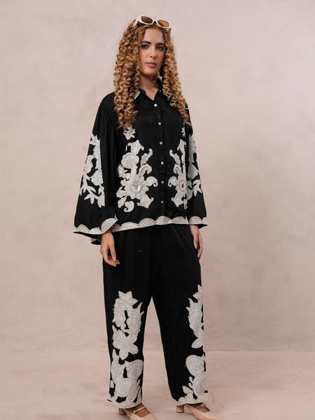 Women’s Black Viscose Embroidered Co-ord Set