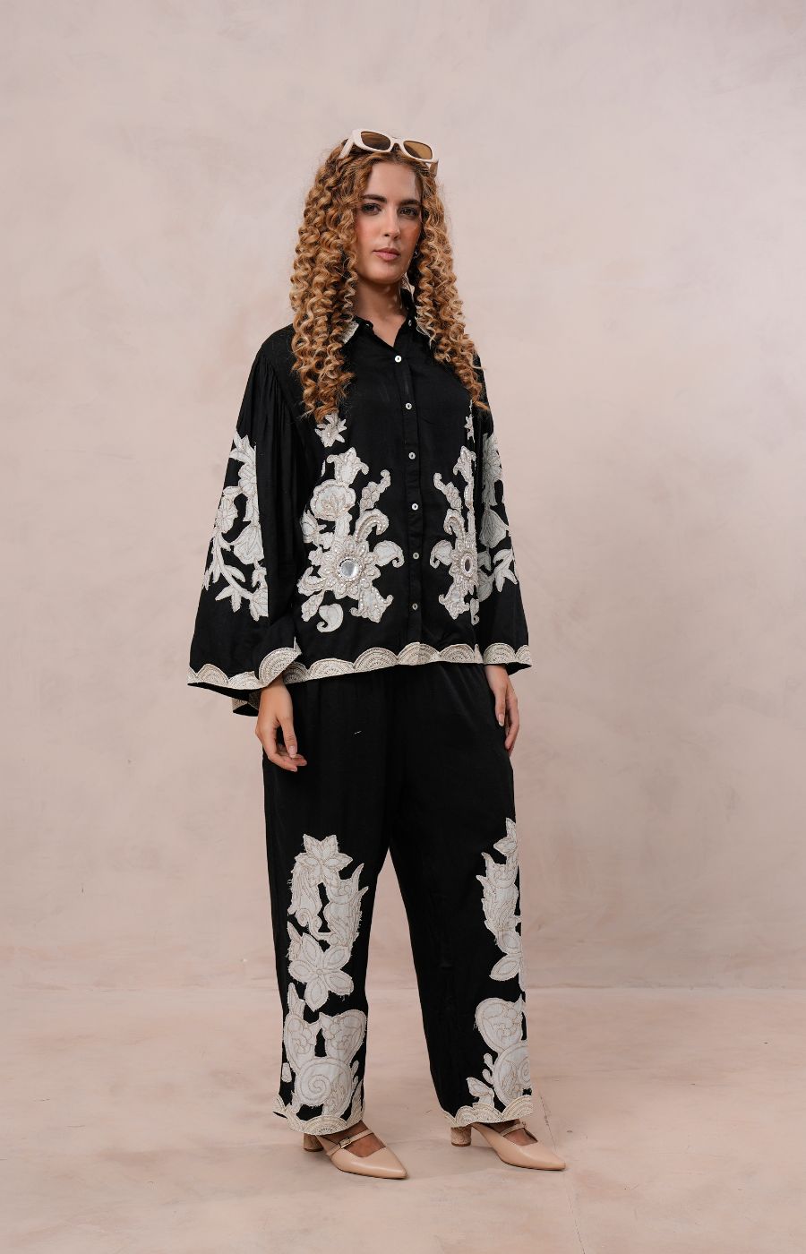 Women’s Black Viscose Embroidered Co-ord Set
