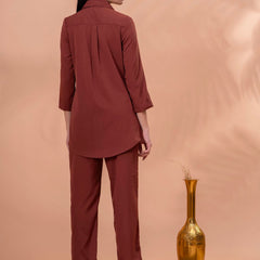 Elegant Brown Co-ord with Black Leaf Artwork