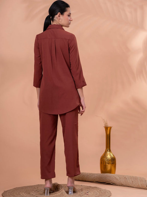 Elegant Brown Co-ord with Black Leaf Artwork