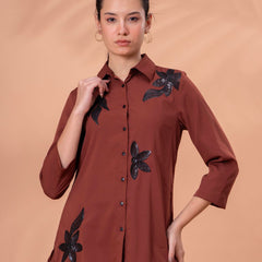 Elegant Brown Co-ord with Black Leaf Artwork