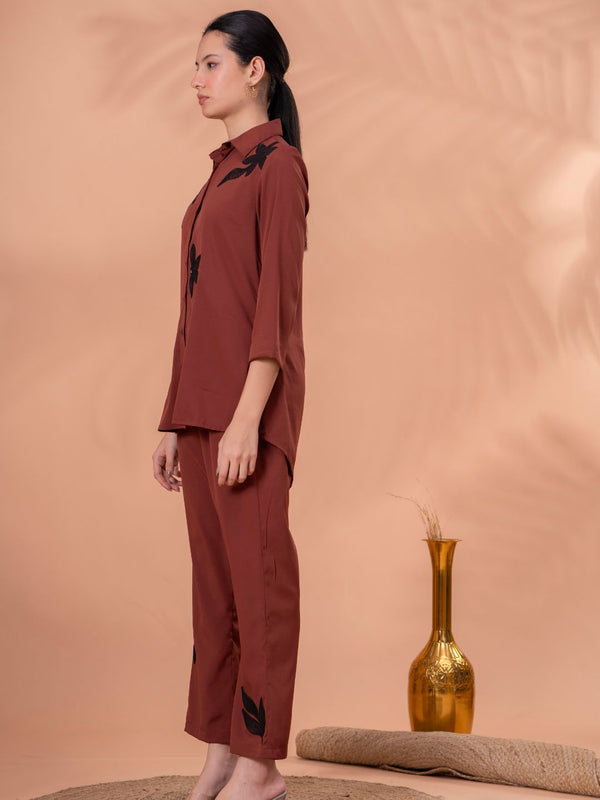 Elegant Brown Co-ord with Black Leaf Artwork