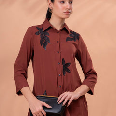 Elegant Brown Co-ord with Black Leaf Artwork