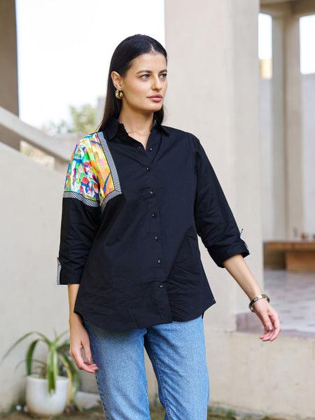Black Hand-Painted Cotton Shirt