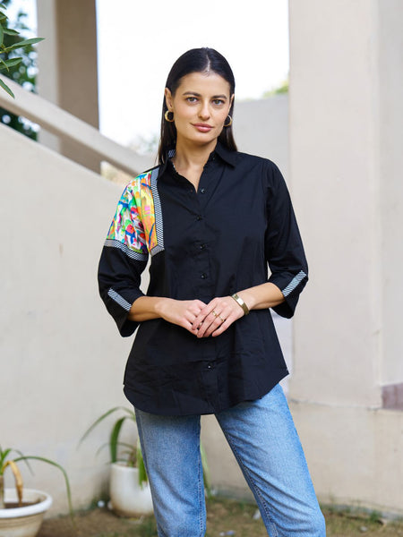 Black Hand-Painted Cotton Shirt