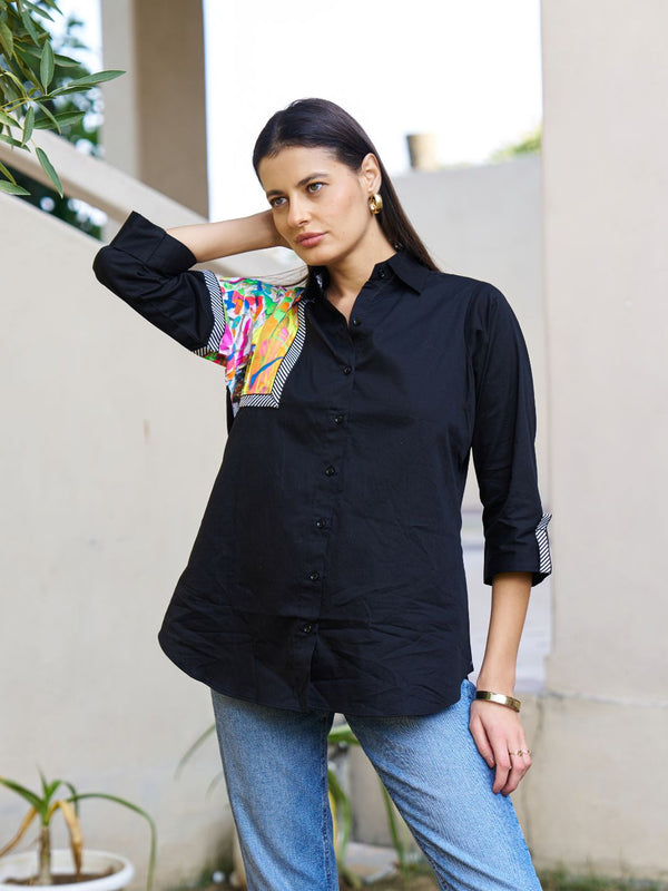 Black Hand-Painted Cotton Shirt