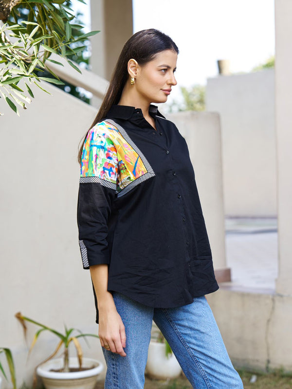 Black Hand-Painted Cotton Shirt