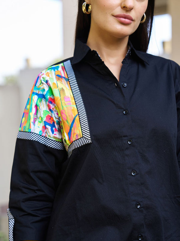 Black Hand-Painted Cotton Shirt
