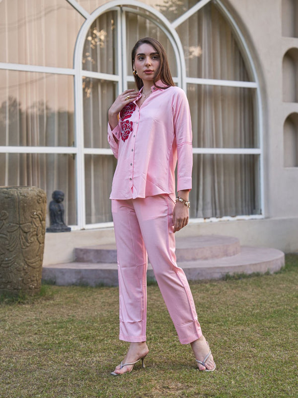 Rosette Bloom Hand-Painted Pink Tencel Luxe Co-ord Set