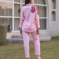 Rosette Bloom Hand-Painted Pink Tencel Luxe Co-ord Set