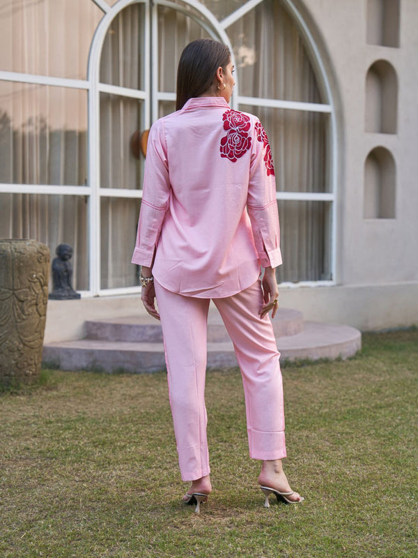 Rosette Bloom Hand-Painted Pink Tencel Luxe Co-ord Set