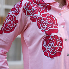 Rosette Bloom Hand-Painted Pink Tencel Luxe Co-ord Set