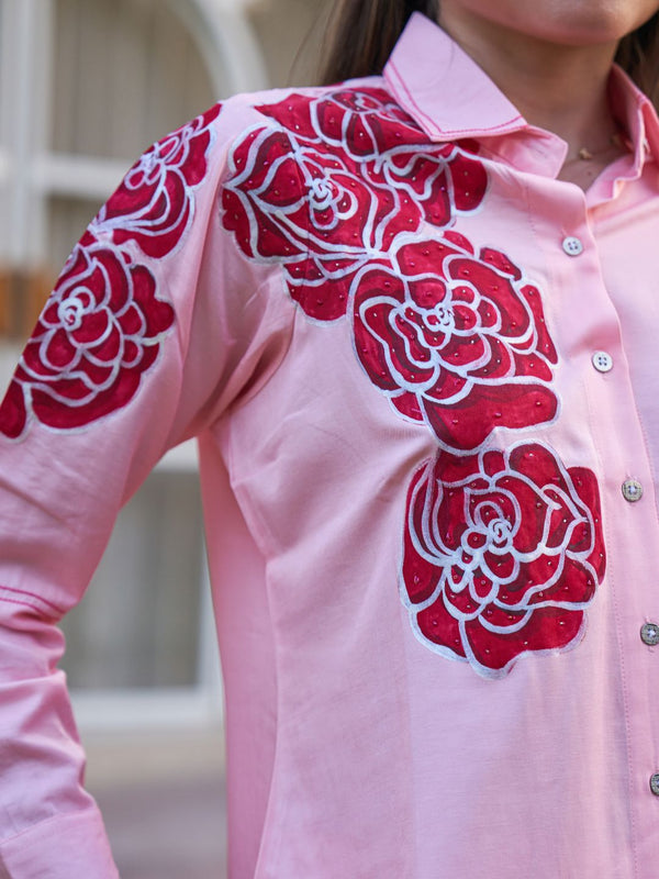 Rosette Bloom Hand-Painted Pink Tencel Luxe Co-ord Set