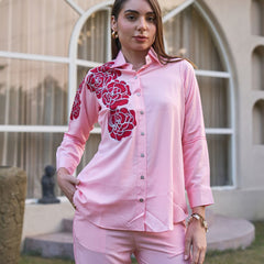 Rosette Bloom Hand-Painted Pink Tencel Luxe Co-ord Set