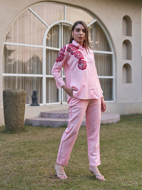 Rosette Bloom Hand-Painted Pink Tencel Luxe Co-ord Set