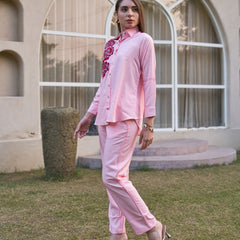 Rosette Bloom Hand-Painted Pink Tencel Luxe Co-ord Set