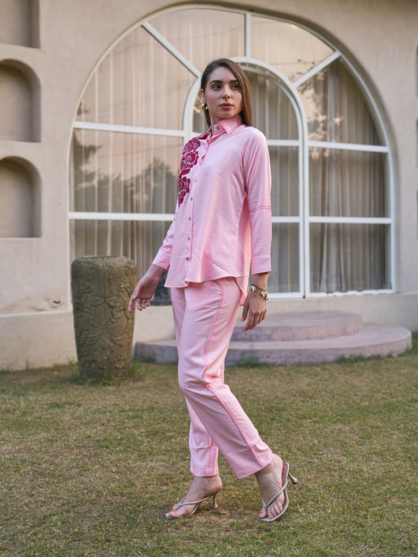 Rosette Bloom Hand-Painted Pink Tencel Luxe Co-ord Set