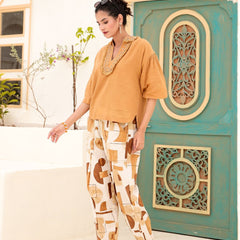 Tan Brown Abstract Printed Co-ord Set