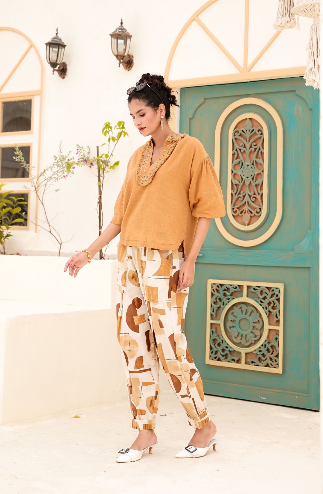Tan Brown Abstract Printed Co-ord Set
