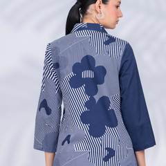 Women Designer Patchwork Navy Casual Shirt