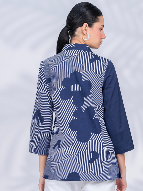 Women Designer Patchwork Navy Casual Shirt