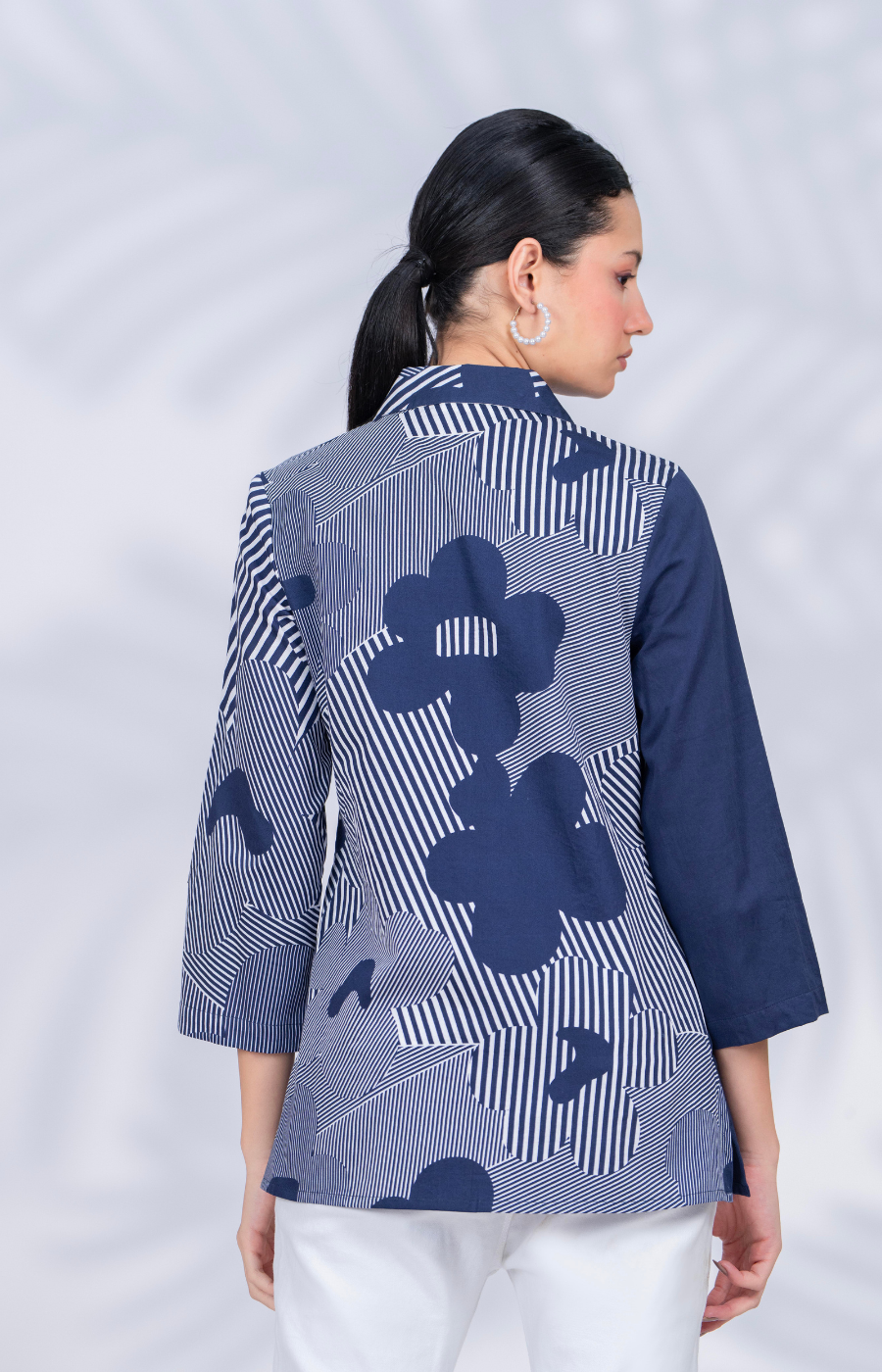 Women Designer Patchwork Navy Casual Shirt