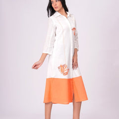 Airy Cotton Linen White Embroidered Midi Dress