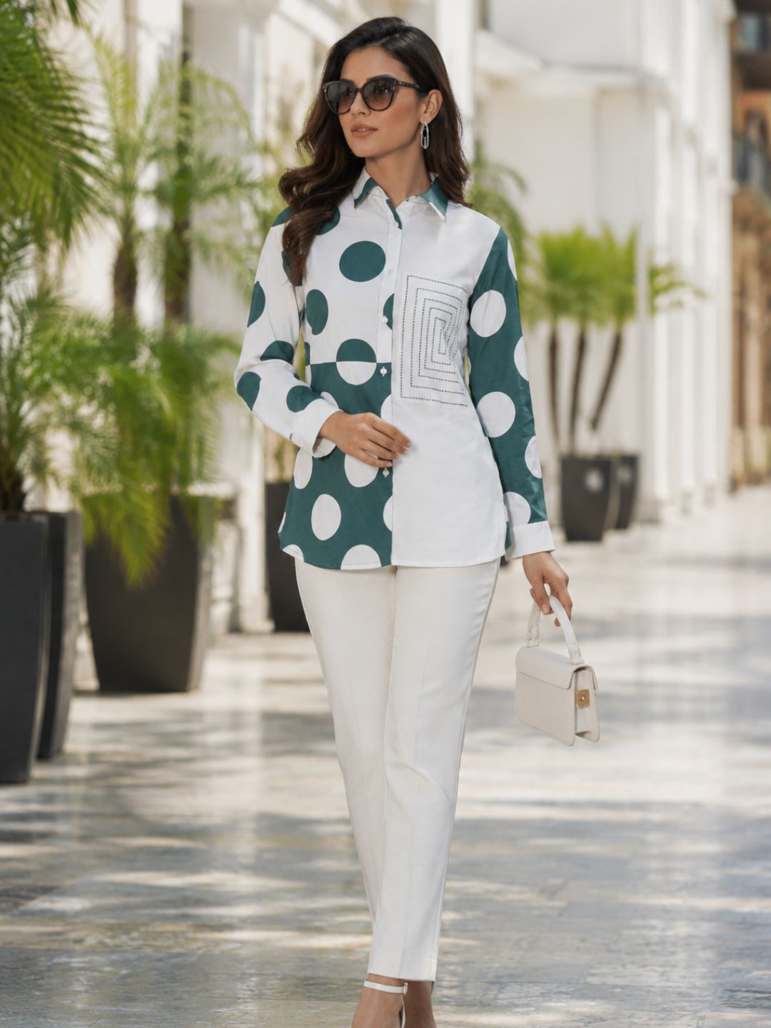 Women's Geometric Detail Casual Formal Shirt