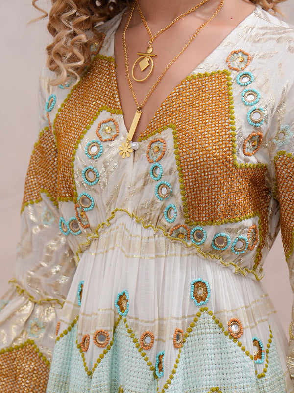 Women’s Cream Viscose Embroidered Maxi Dress